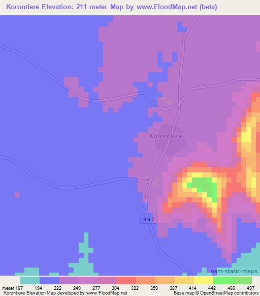 Korontiere,Benin Elevation Map