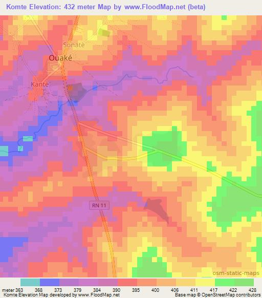 Komte,Benin Elevation Map