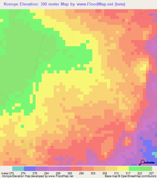 Konoye,Benin Elevation Map
