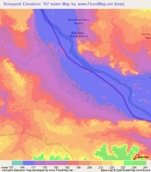 Kompanti,Benin Elevation Map
