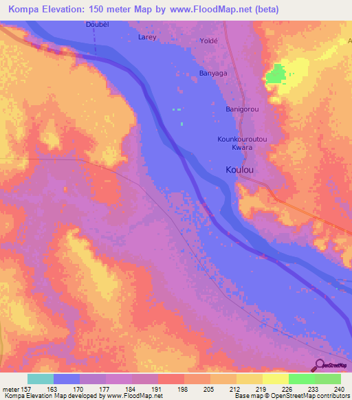 Kompa,Benin Elevation Map