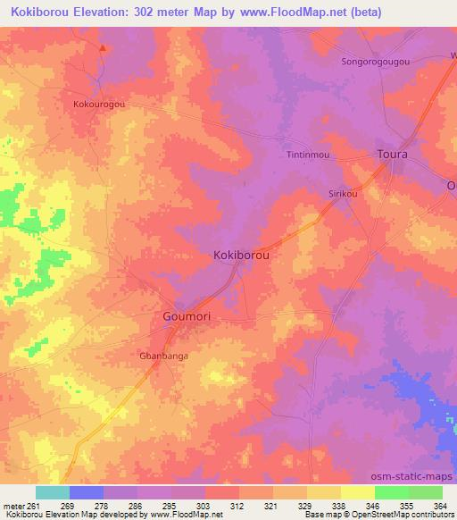 Kokiborou,Benin Elevation Map