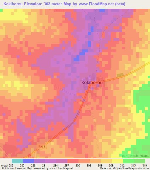 Kokiborou,Benin Elevation Map
