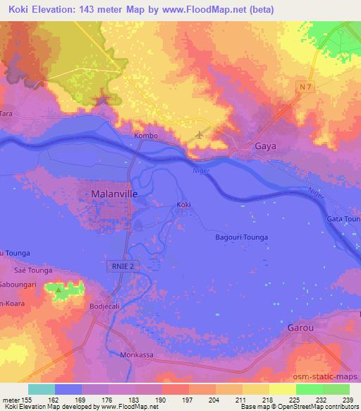 Koki,Benin Elevation Map