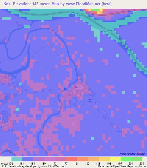 Koki,Benin Elevation Map