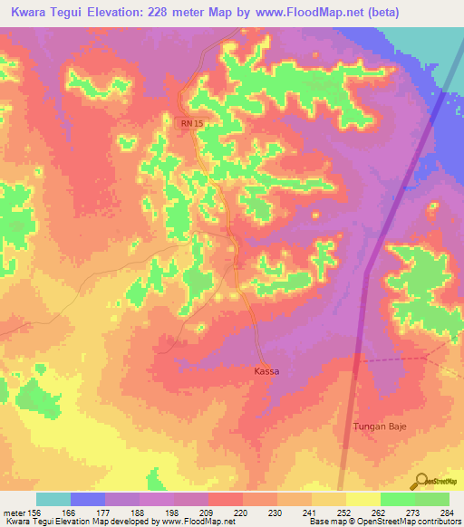 Kwara Tegui,Benin Elevation Map
