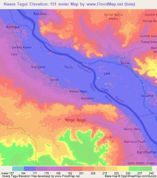 Kwara Tegui,Benin Elevation Map