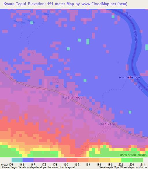Kwara Tegui,Benin Elevation Map