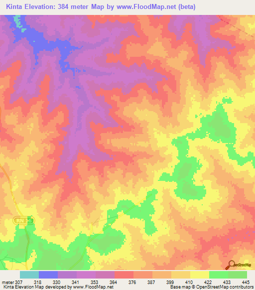 Kinta,Benin Elevation Map