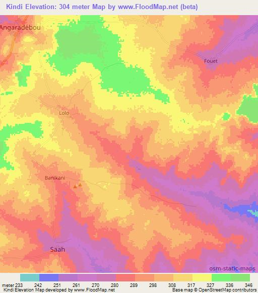 Kindi,Benin Elevation Map