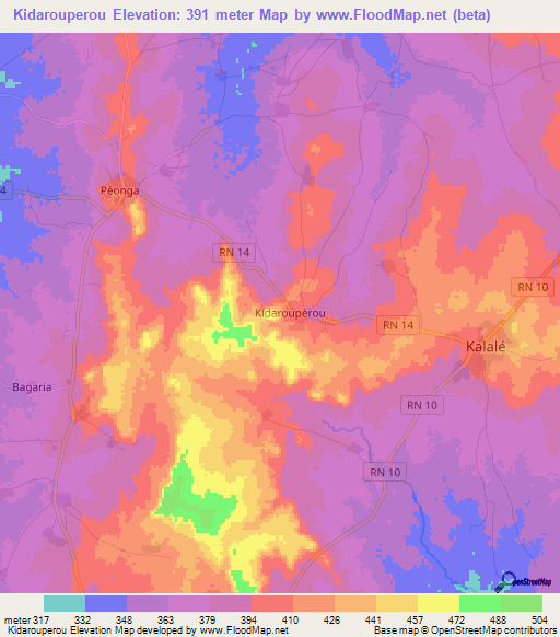 Kidarouperou,Benin Elevation Map