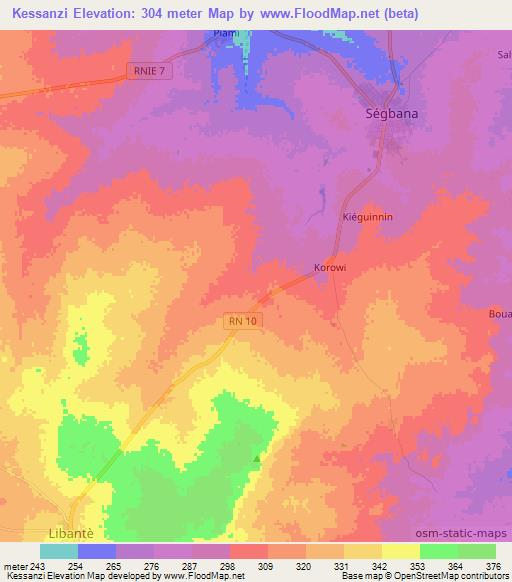 Kessanzi,Benin Elevation Map