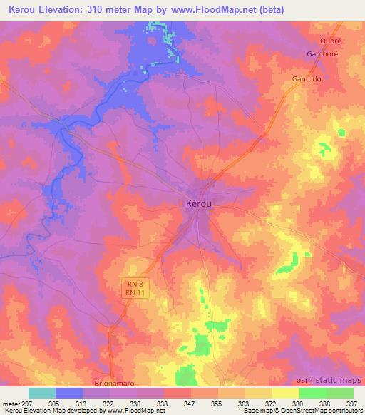 Kerou,Benin Elevation Map