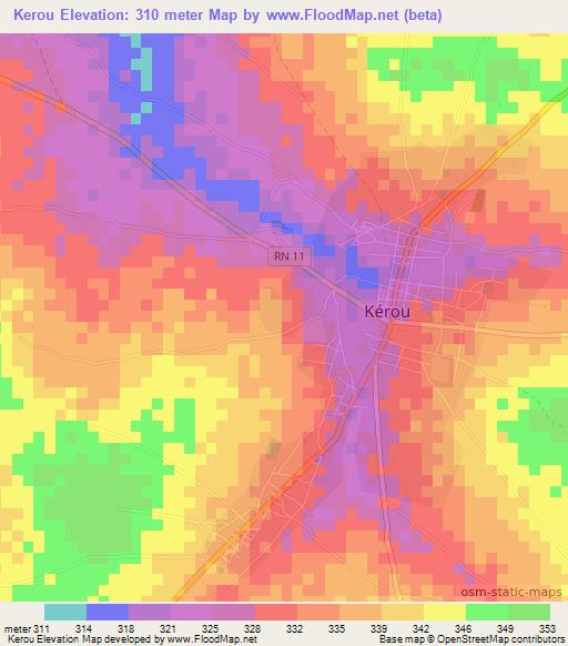 Kerou,Benin Elevation Map