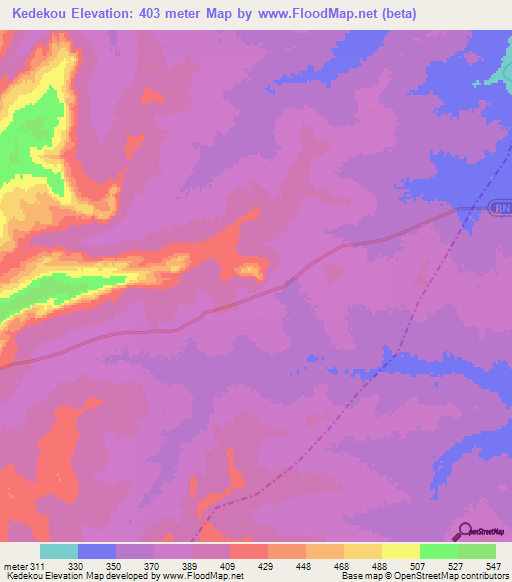 Kedekou,Benin Elevation Map