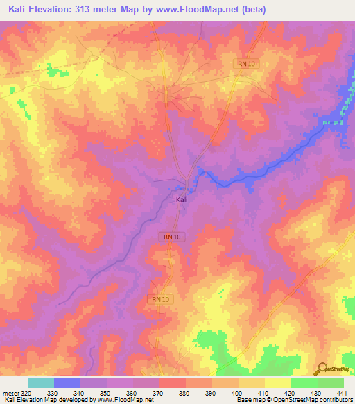 Kali,Benin Elevation Map