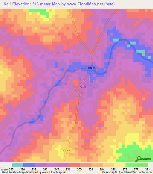 Kali,Benin Elevation Map