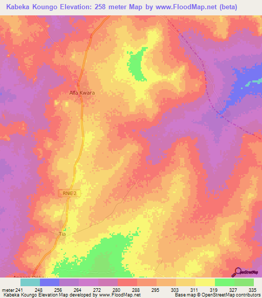 Kabeka Koungo,Benin Elevation Map