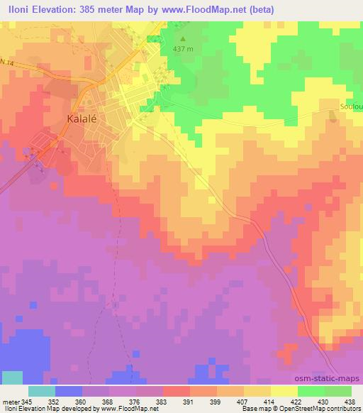 Iloni,Benin Elevation Map