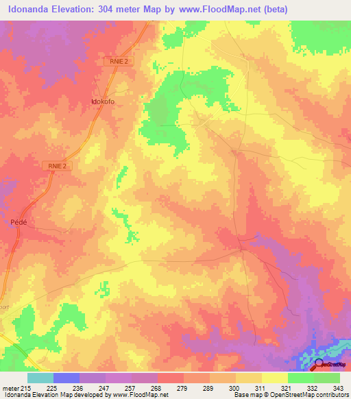 Idonanda,Benin Elevation Map
