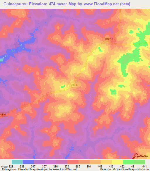 Guinagourou,Benin Elevation Map