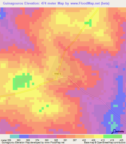 Guinagourou,Benin Elevation Map