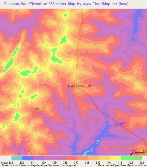 Guessou-Sud,Benin Elevation Map