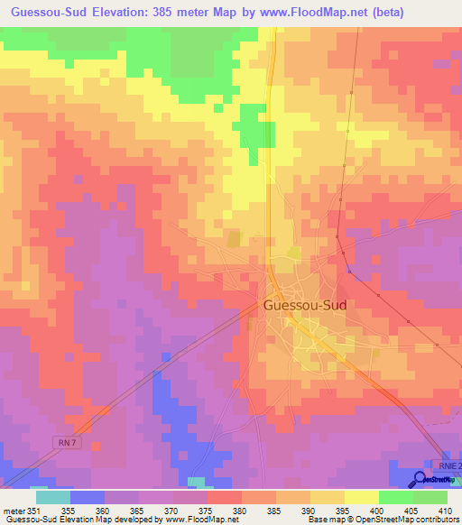 Guessou-Sud,Benin Elevation Map