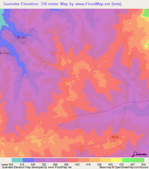 Guenebe,Benin Elevation Map