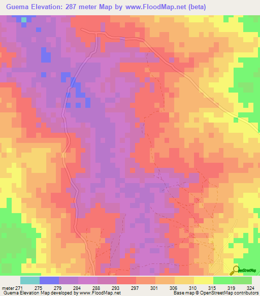 Guema,Benin Elevation Map