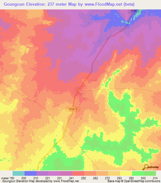 Goungoun,Benin Elevation Map