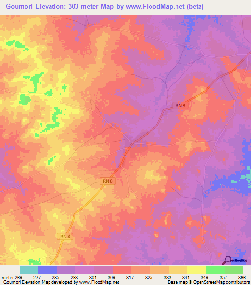 Goumori,Benin Elevation Map