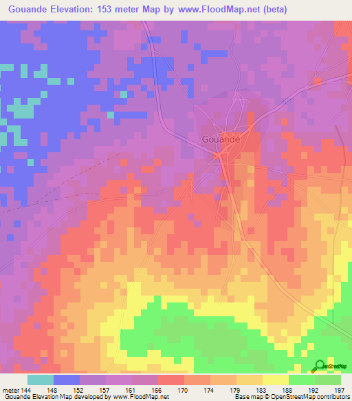 Gouande,Benin Elevation Map
