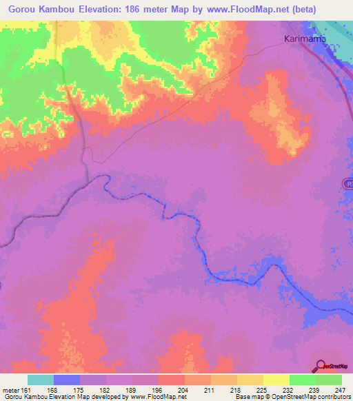 Gorou Kambou,Benin Elevation Map
