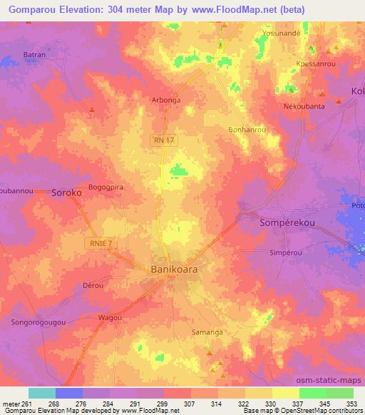 Gomparou,Benin Elevation Map