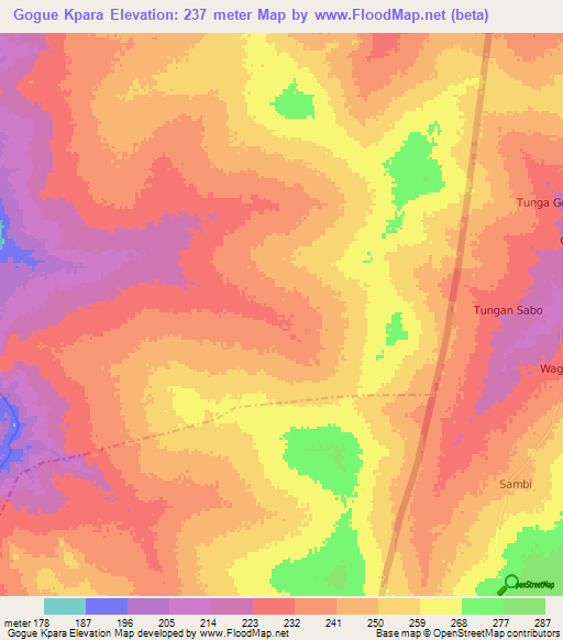 Gogue Kpara,Benin Elevation Map