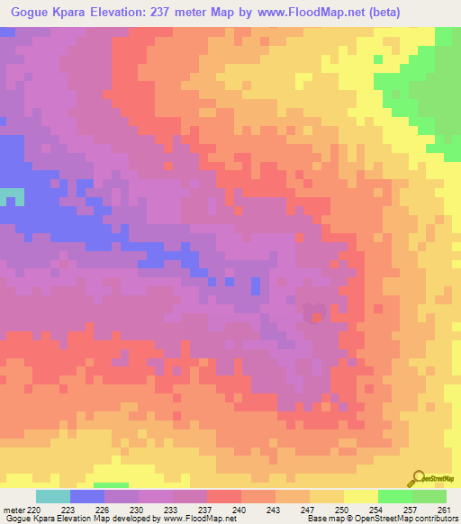 Gogue Kpara,Benin Elevation Map