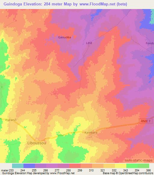 Guindoga,Benin Elevation Map