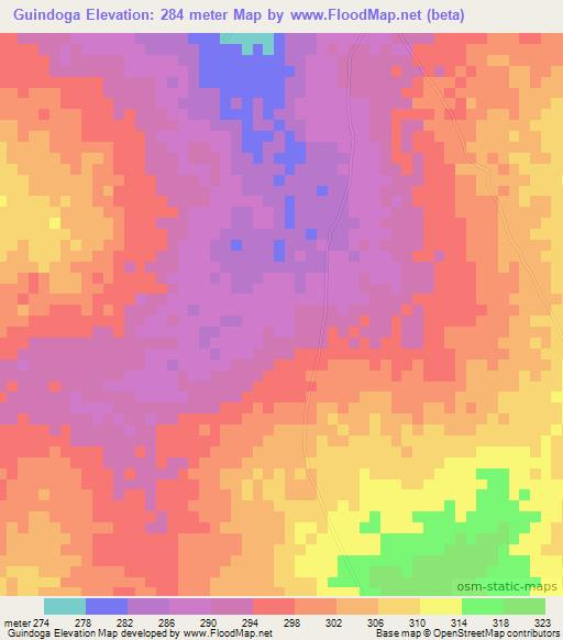 Guindoga,Benin Elevation Map