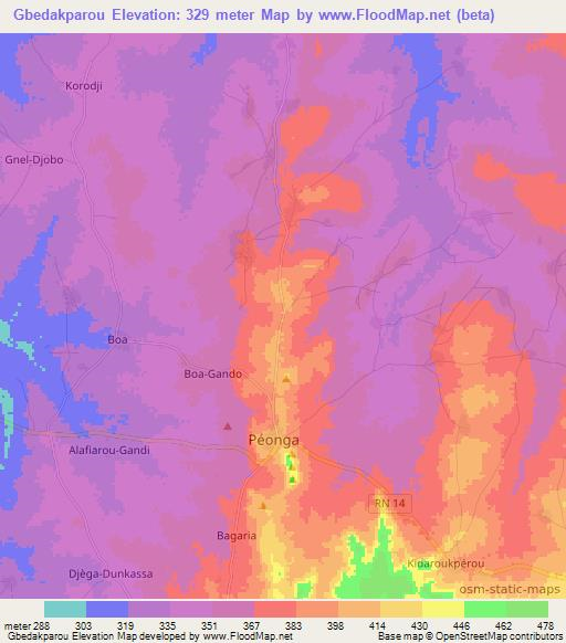 Gbedakparou,Benin Elevation Map