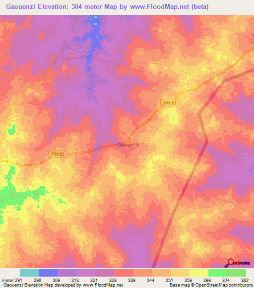 Gaouenzi,Benin Elevation Map