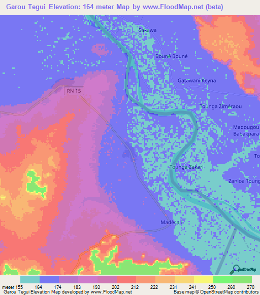 Garou Tegui,Benin Elevation Map