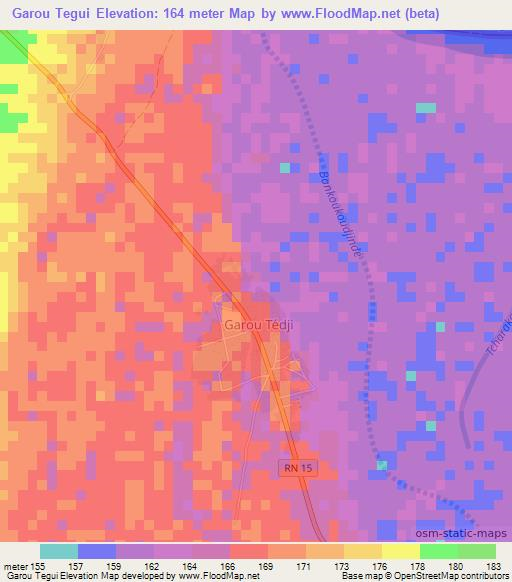 Garou Tegui,Benin Elevation Map