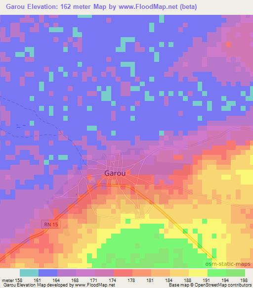 Garou,Benin Elevation Map