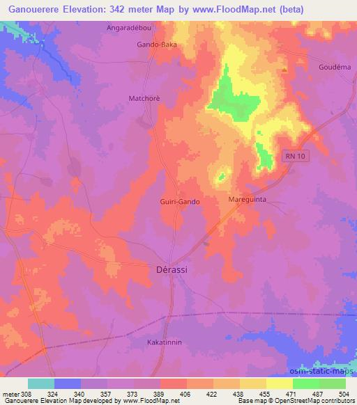 Ganouerere,Benin Elevation Map