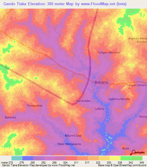 Gando Tiaka,Benin Elevation Map