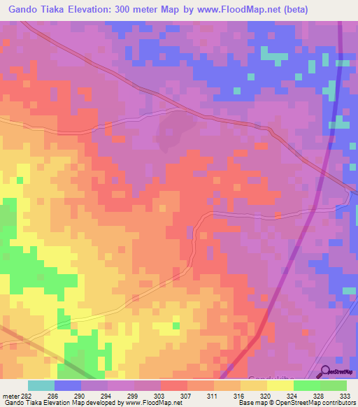 Gando Tiaka,Benin Elevation Map