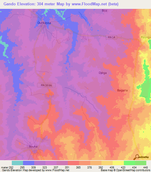 Gando,Benin Elevation Map