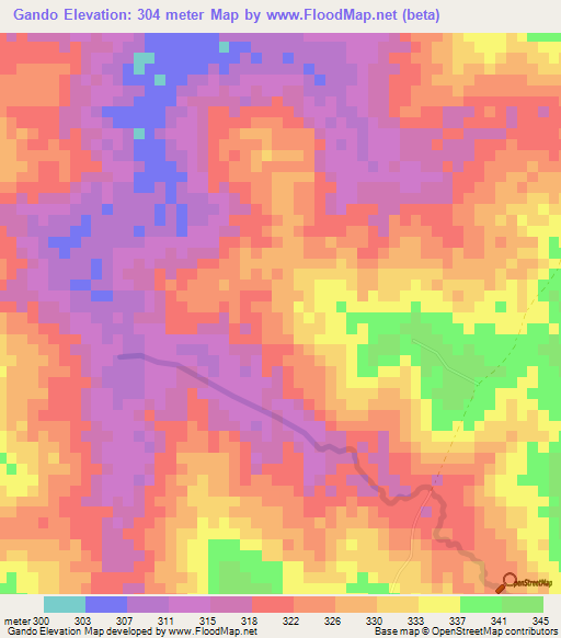 Gando,Benin Elevation Map