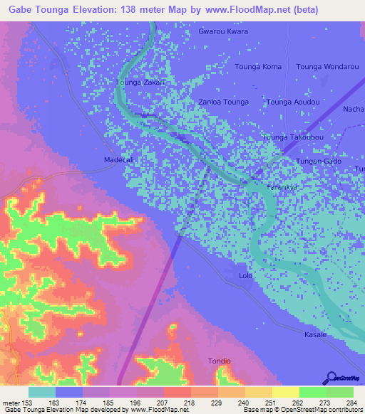 Gabe Tounga,Benin Elevation Map